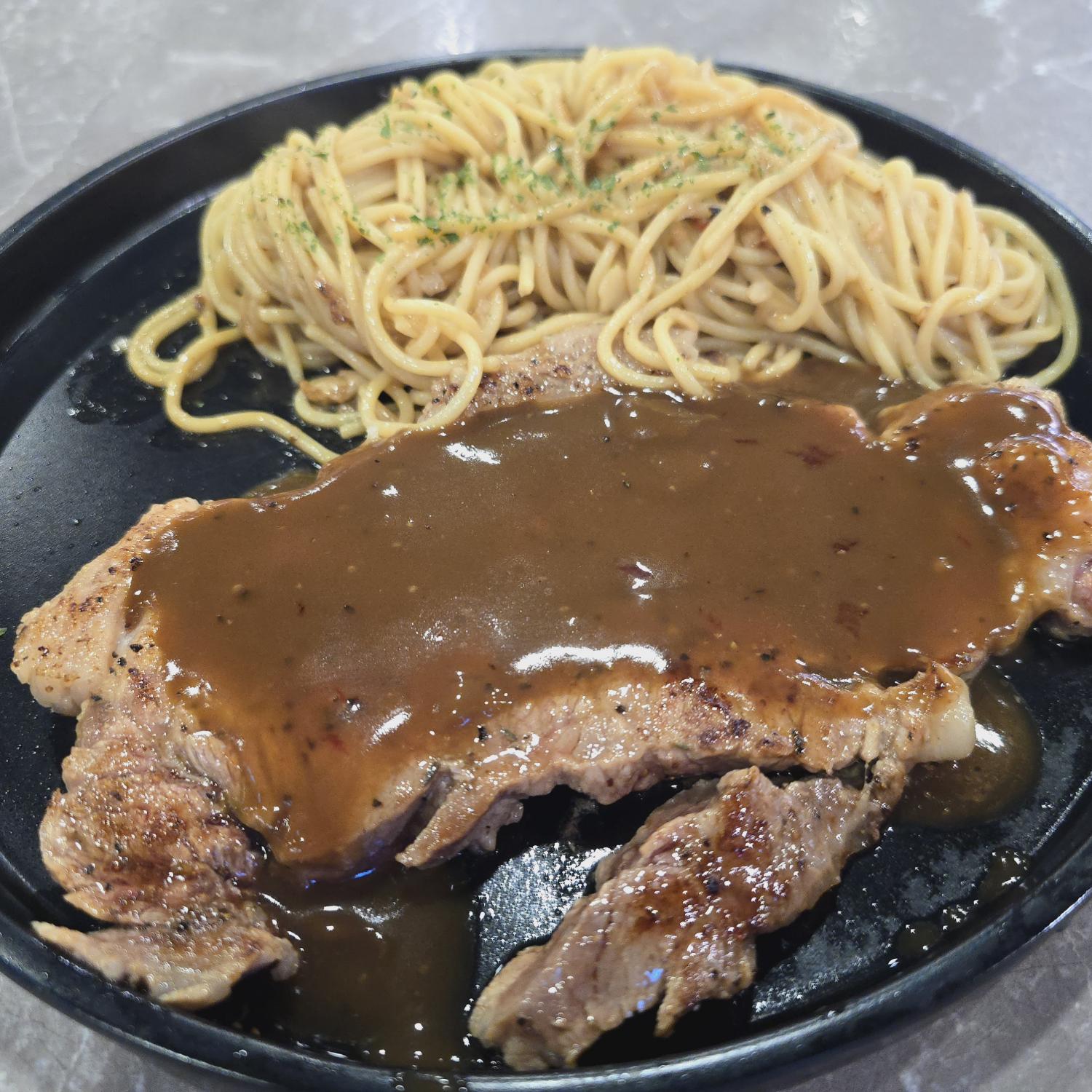 Grilled Beef Steak Aglio Olio